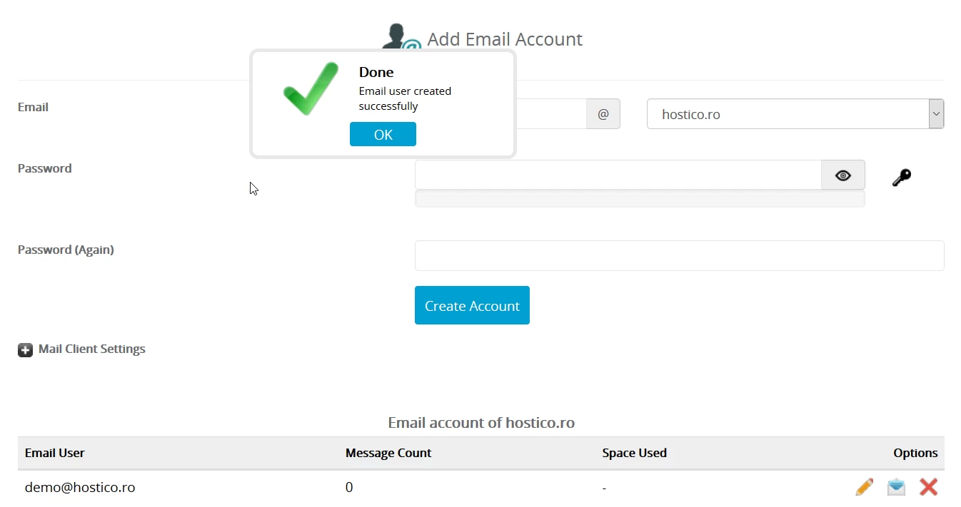 Vizualizarea casutei de email in panou webuzo