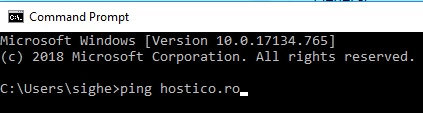 Tastarea comenzi ping nume de domeniu
