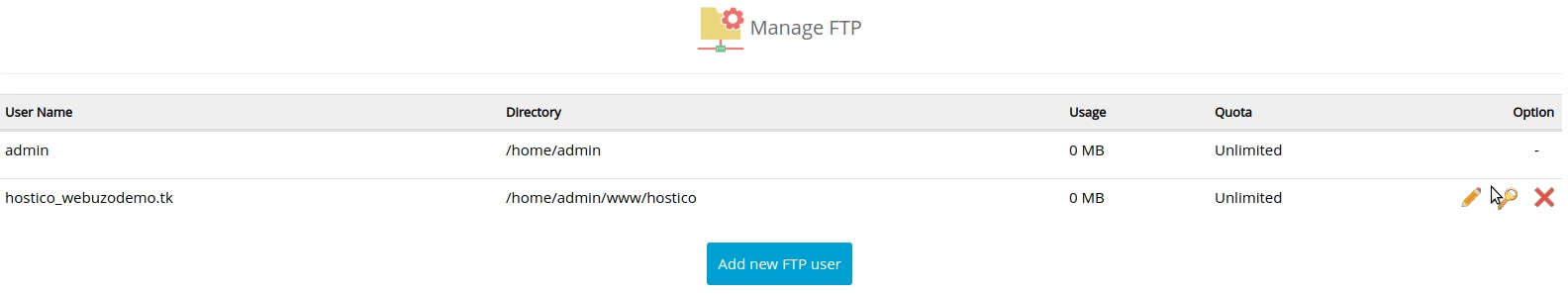change password FTP Webuzo