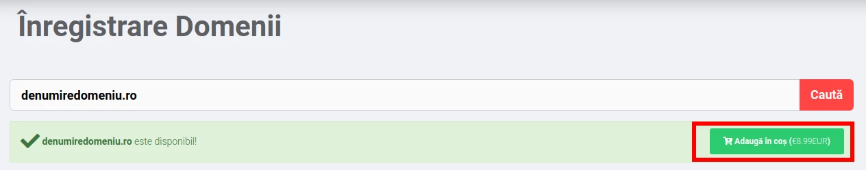 Adăugare domeniu în coș