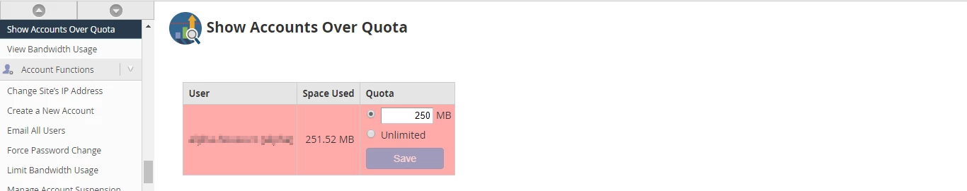 Setare cota pe domeniu WHM