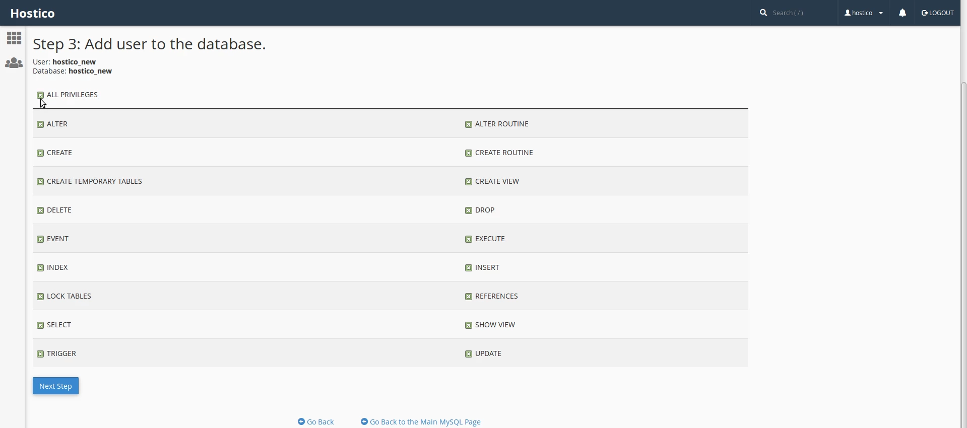 Permisiuni database wizard