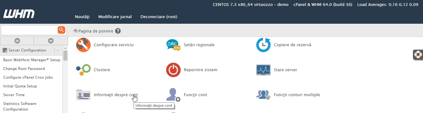 Інформація про обліковий запис WHM