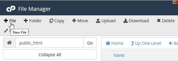 новий файл cPanel