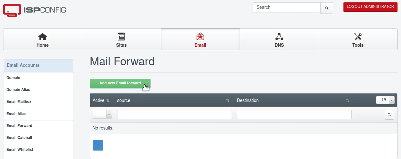 Add new Email Forward