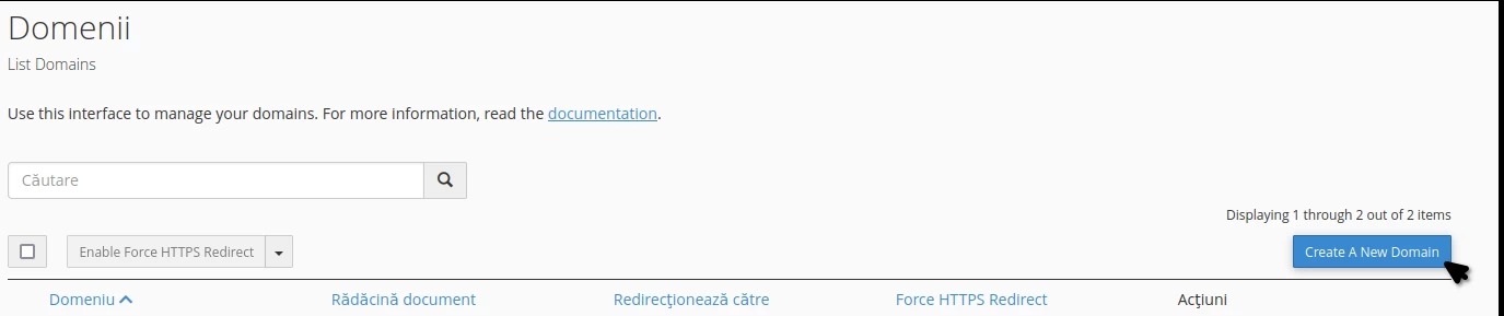 cPanel completion domains