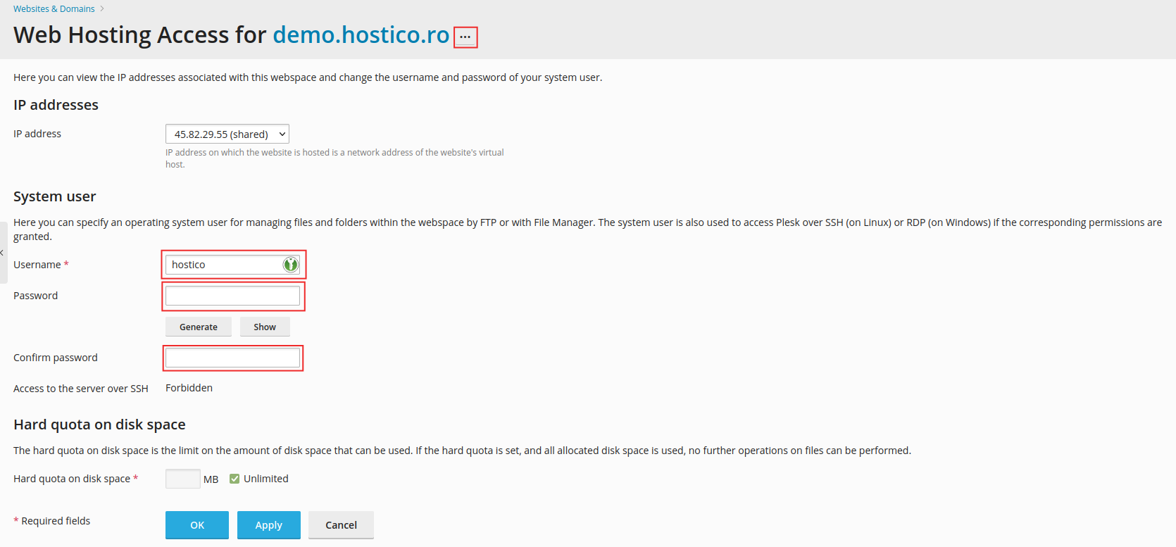 Змінити пароль користувача Plesk